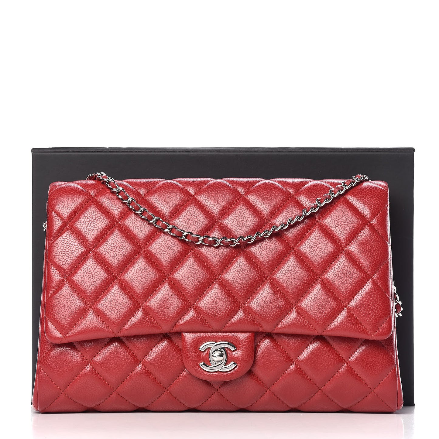 Caviar Quilted Clutch With Chain Flap Dark Red