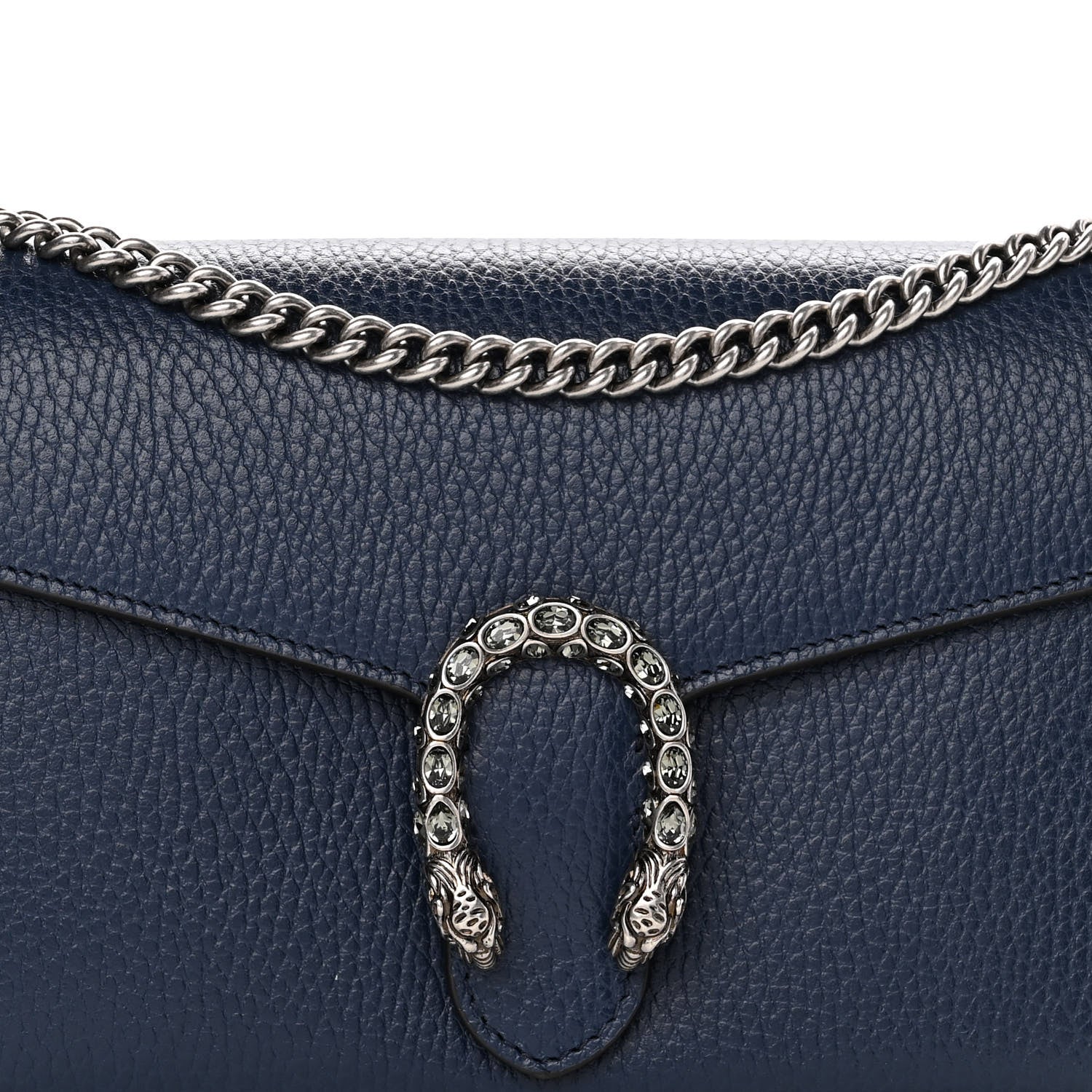 Gucci Dollar Calfskin Crystal Mini Dionysus Chain Wallet Blue Agata Black Diamond 8 of 11