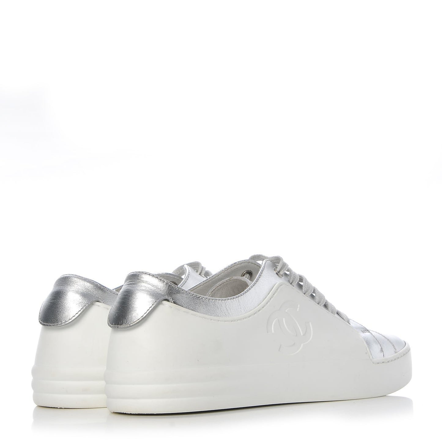 Iridescent Goatskin Sneakers 36 White Silver