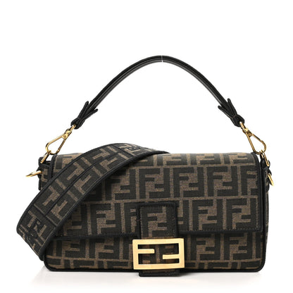 Fendi Fabric Jacquard FF 1974 Medium Baguette Tobacco Moro Black 1 of 7
