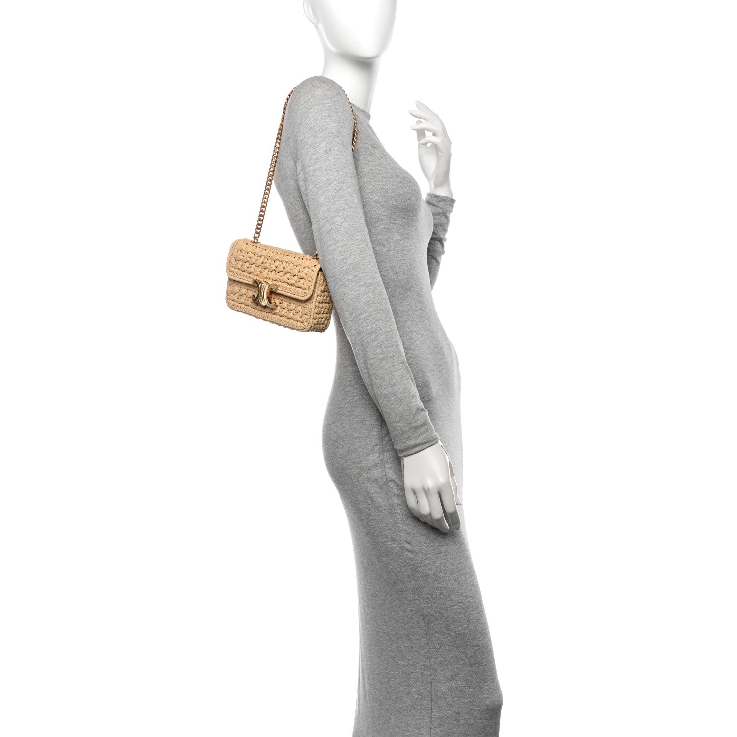 Celine Raffia Effect Claude Chain Shoulder Bag Natural 2 of 10