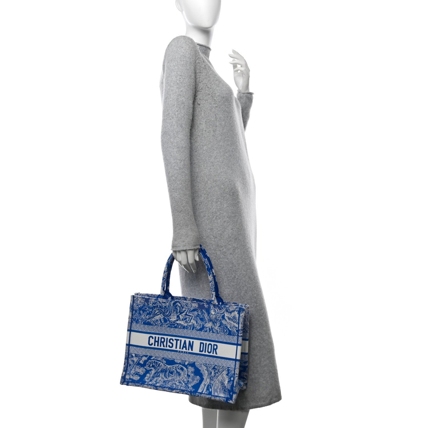 Christian Dior Canvas Embroidered Medium Dioriviera Toile De Jouy Book Tote Fluorescent Blue 2 of 7
