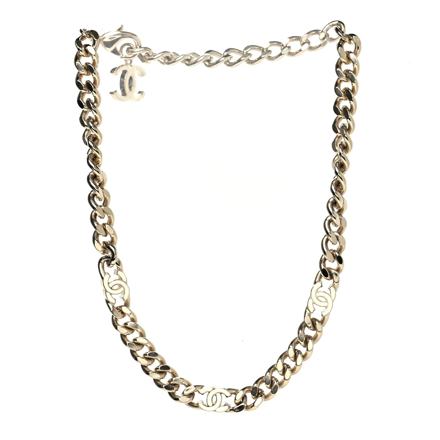 Metal Enamel Chain CC Choker Gold White