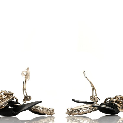 Chanel Lambskin Logo Drop Earrings Gold Black 3 of 4