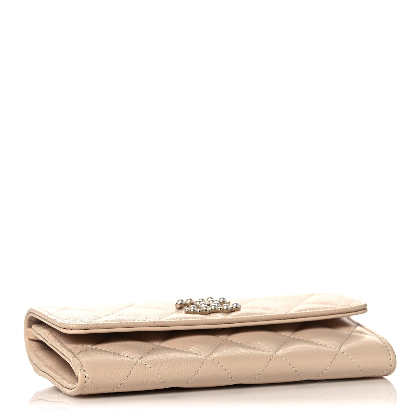 Caviar Pearl Quilted Coco Candy Wallet Beige