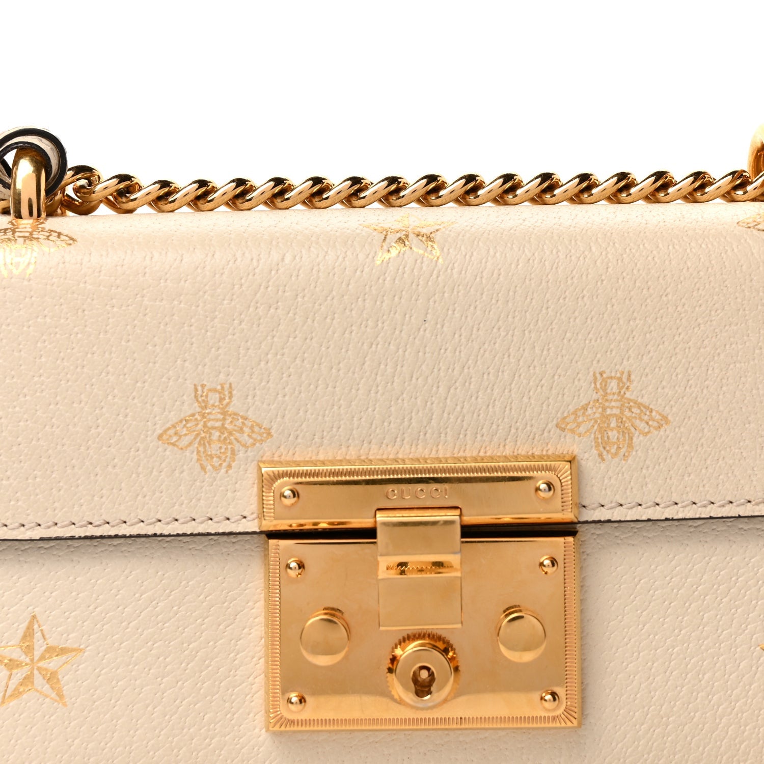 Gucci Grained Calfskin Bee Star Small Padlock Shoulder Bag White 6 of 8