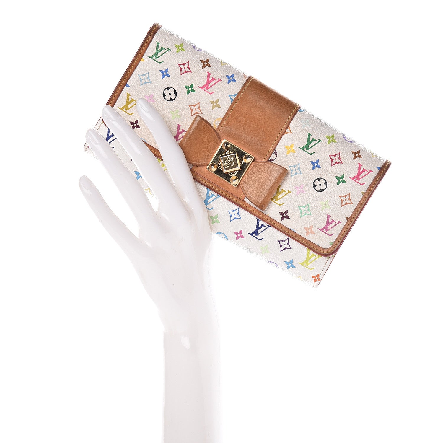 Louis Vuitton Monogram Multicolor Sarah Noeud Wallet White Litchi 2 of 15