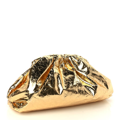 Bottega Veneta Metallic Crinkled Lambskin The Pouch Oversized Clutch Oro 3 of 9