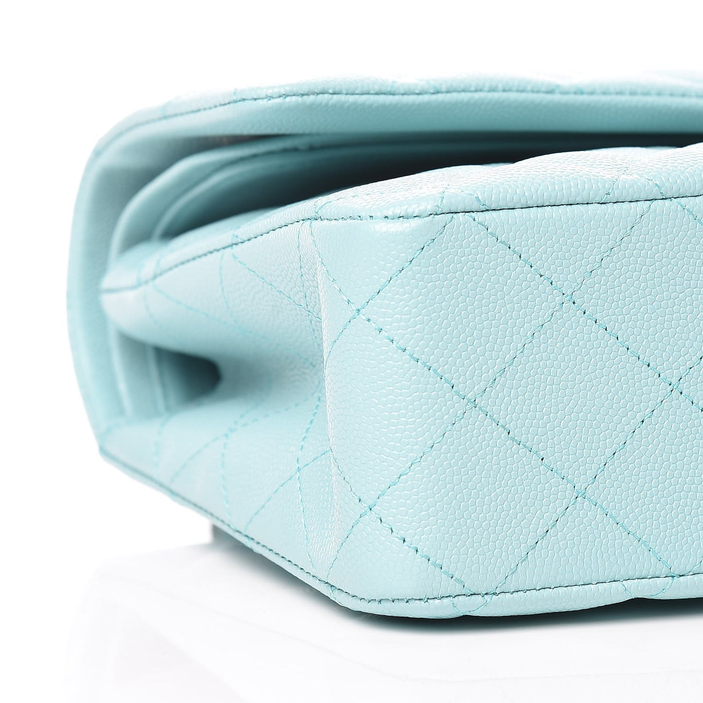 Caviar Quilted Medium Double Flap Light Blue