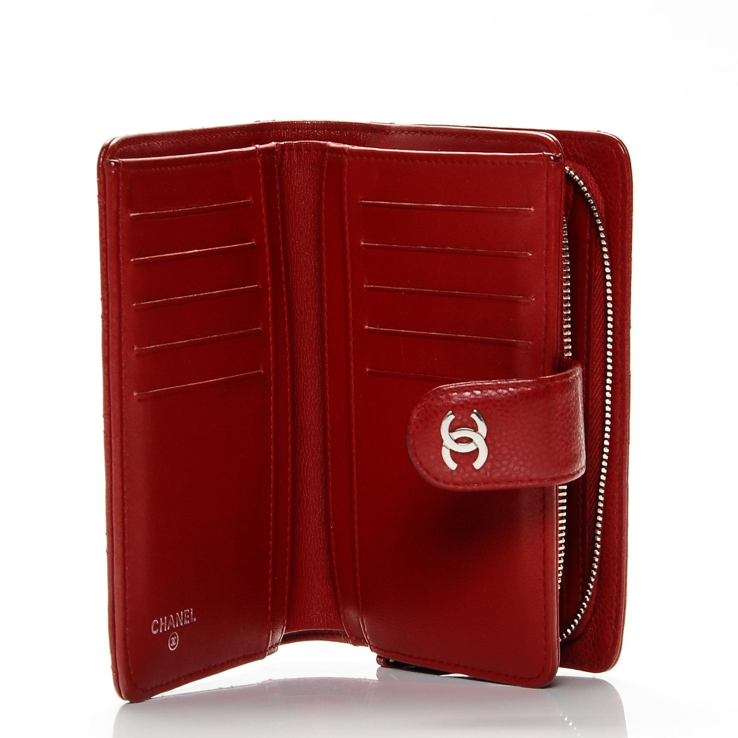 Chanel Caviar Quilted Zipped Pocket Wallet Red 5 of 8