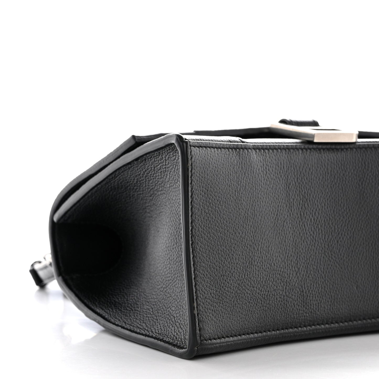 Grained Calfskin Small Hourglass Top Handle Bag Black