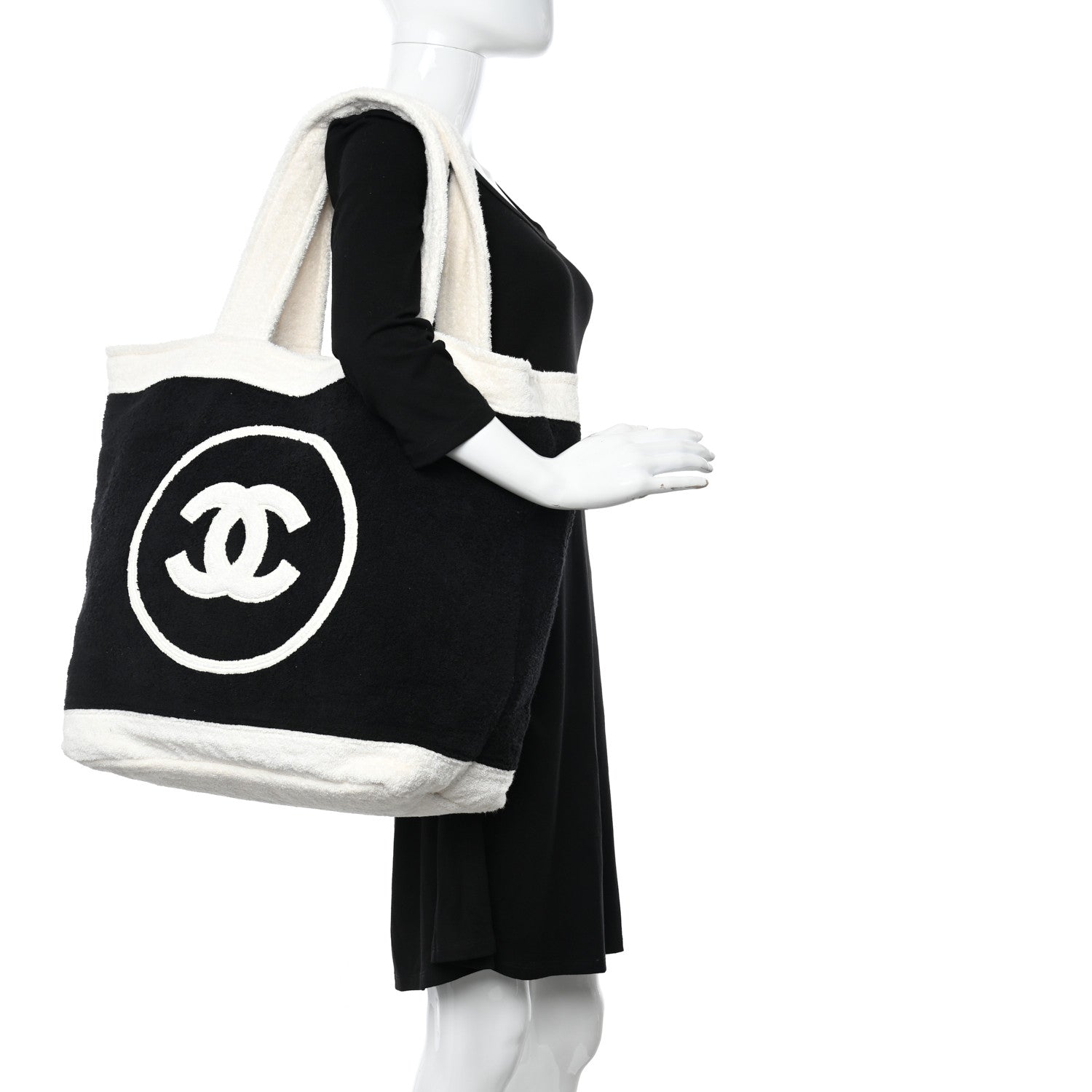 Chanel Terry Cotton CC Beach Tote Towel Set Black White 2 of 11