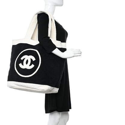 Chanel Terry Cotton CC Beach Tote Towel Set Black White 2 of 11