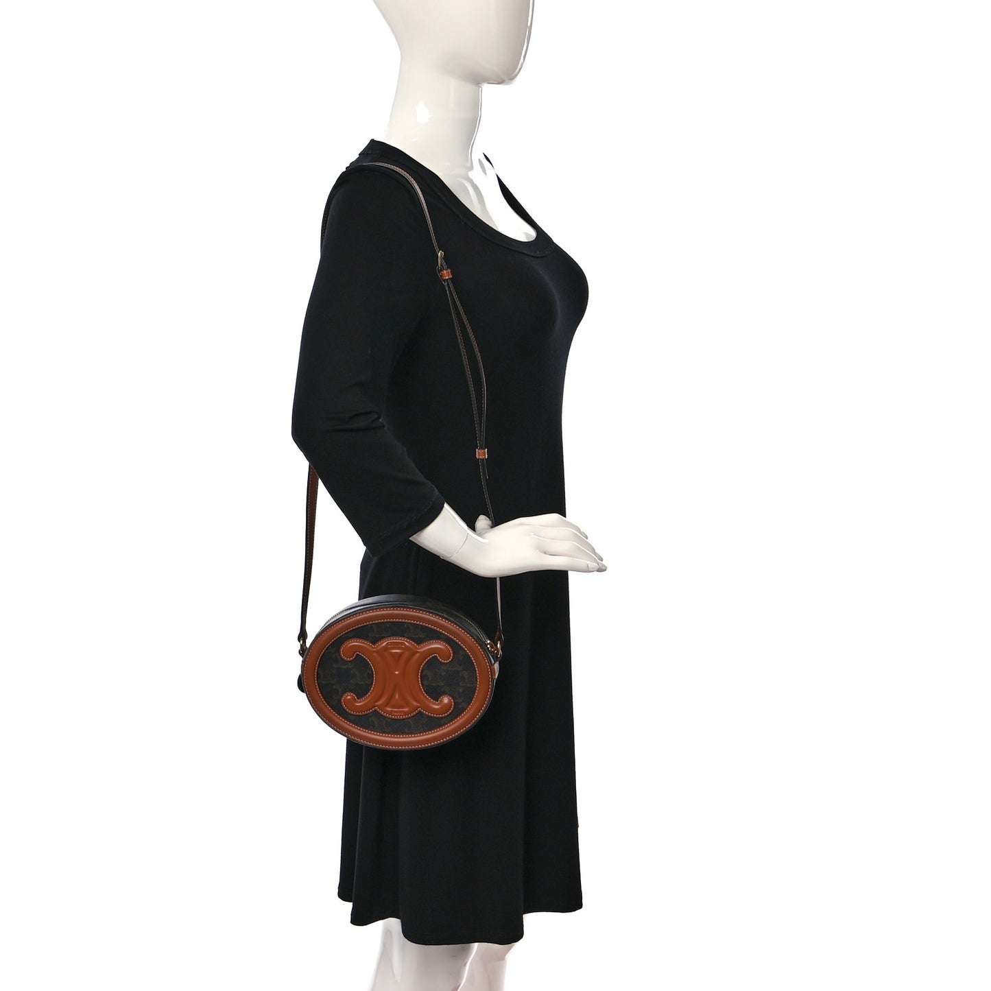 Canvas Calfskin Cuir Triomphe Oval Purse Crossbody Tan