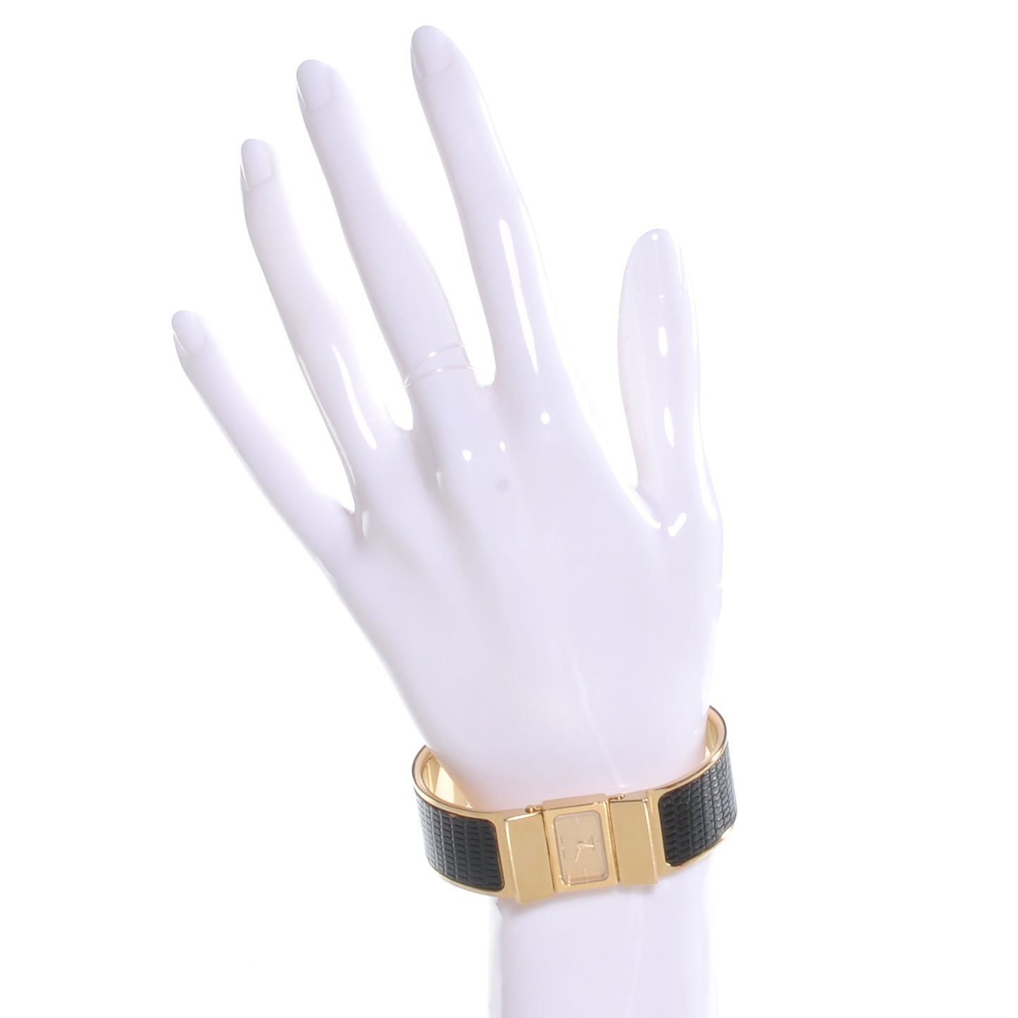 Stainless Steel Lizard 19mm Loquet Quartz Watch Noir