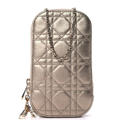 Christian Dior Lambskin Cannage Lady Dior Phone Holder  Gold 1 of 8