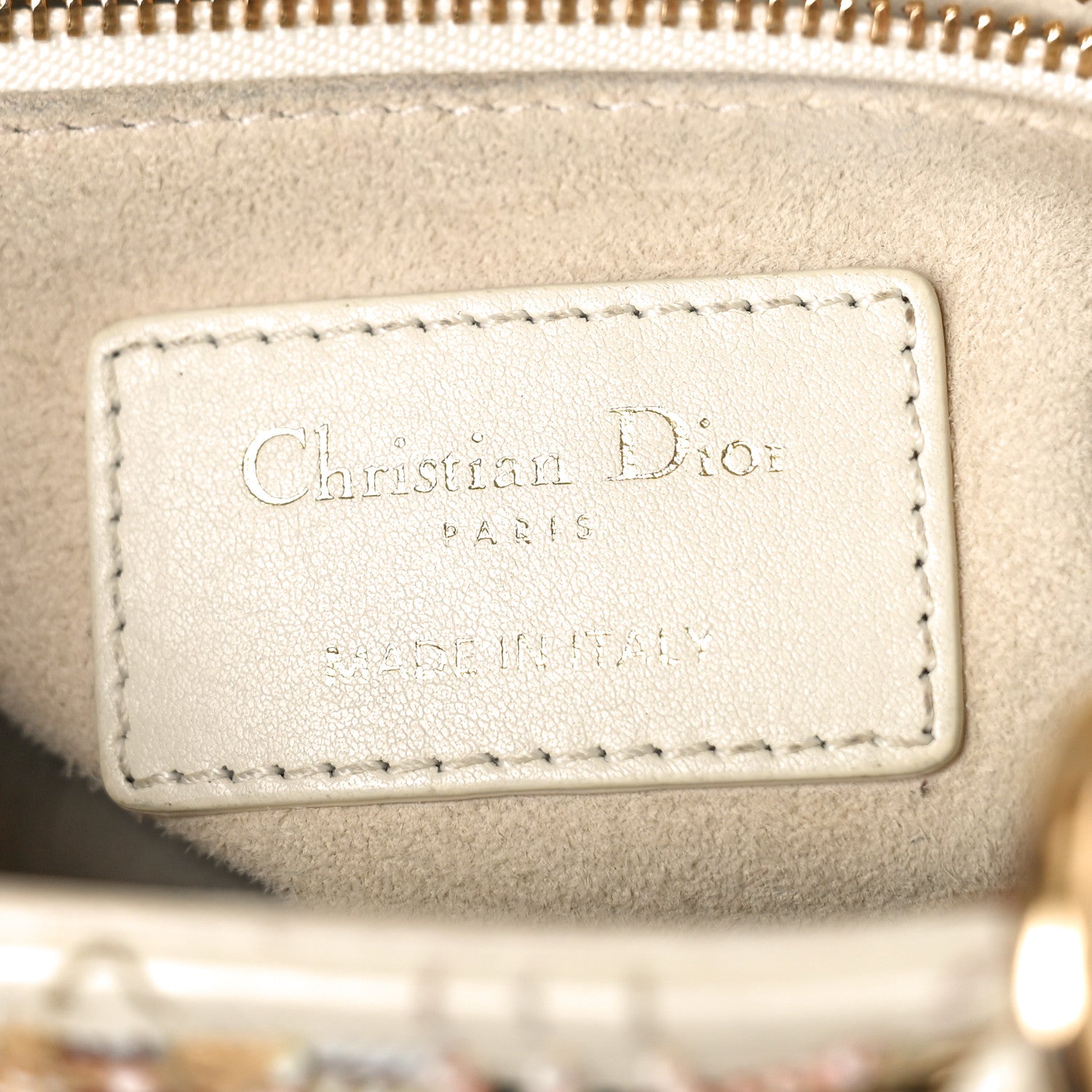 Christian Dior Calfskin Embroidered Beaded Geometric Cannage Mini Lady Dior White Multicolor 6 of 13