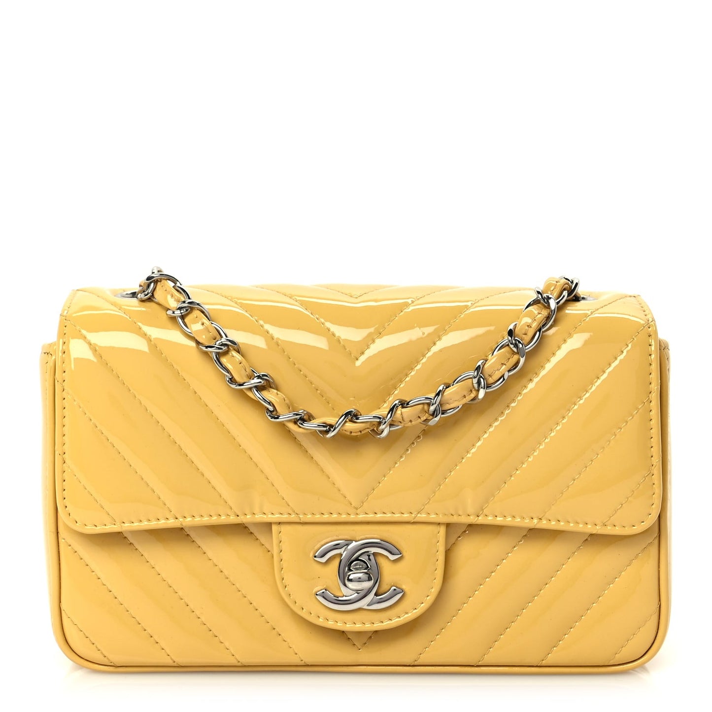 Patent Chevron Quilted Mini Rectangular Flap  Yellow