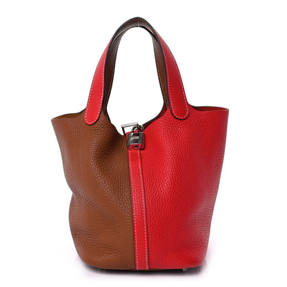 Hermes Taurillon Clemence Casaque Picotin Lock 18 PM  Gold Rouge De Coeur 1 of 7