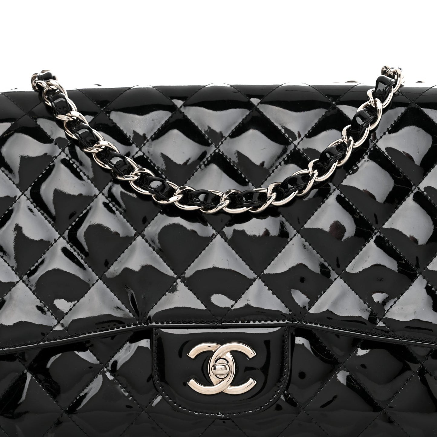 Patent Quilted Jumbo Single Flap Black