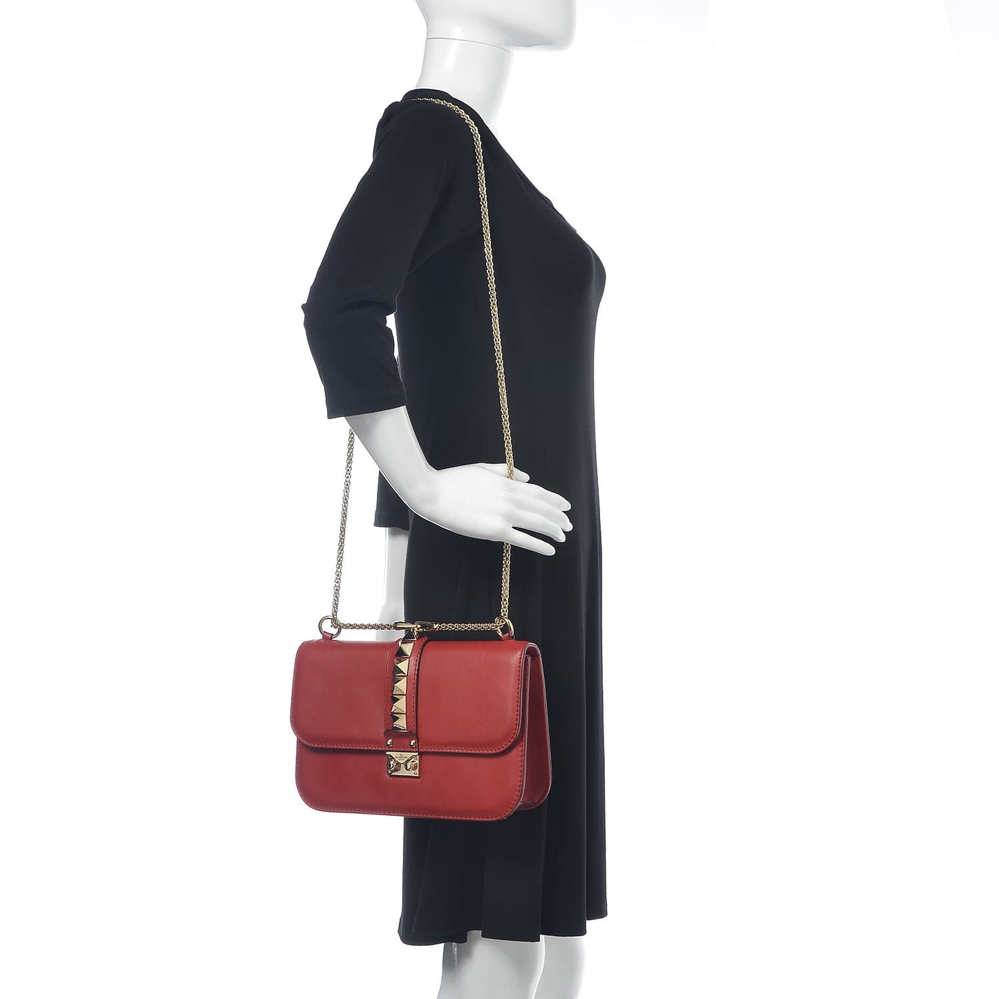 Vitello Medium Glam Lock Rockstud Flap Deep Orange