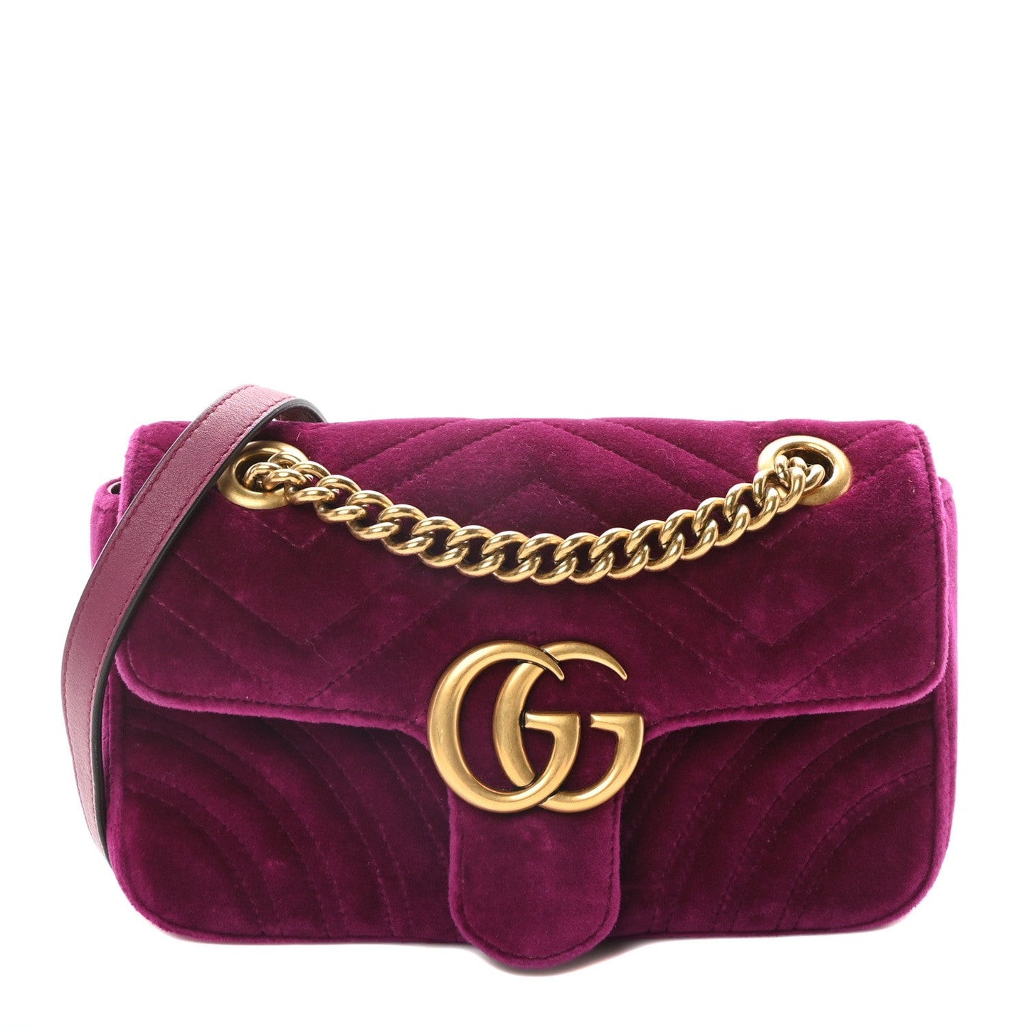 Velvet Matelasse Small GG Marmont Shoulder Bag Fuchsia Violet Cyclamen