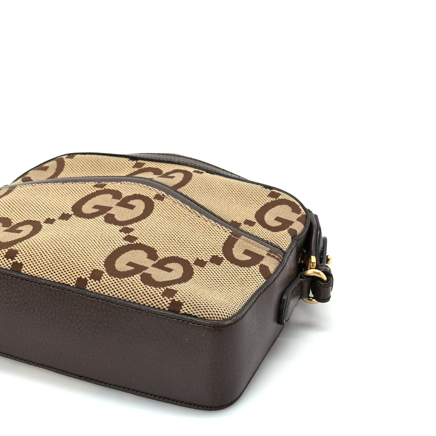 Monogram Jumbo GG Textured Dollar Calfskin Web Messenger Shoulder Bag Camel Ebony New Acero