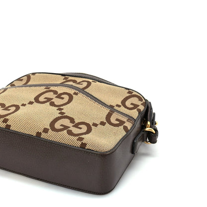 Gucci Monogram Jumbo GG Textured Dollar Calfskin Web Messenger Shoulder Bag Camel Ebony New Acero 8 of 8