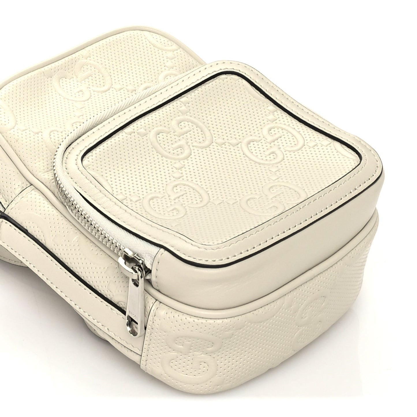 Calfskin GG Tennis Embossed Mini Double Zip Messenger Bag Mystic White