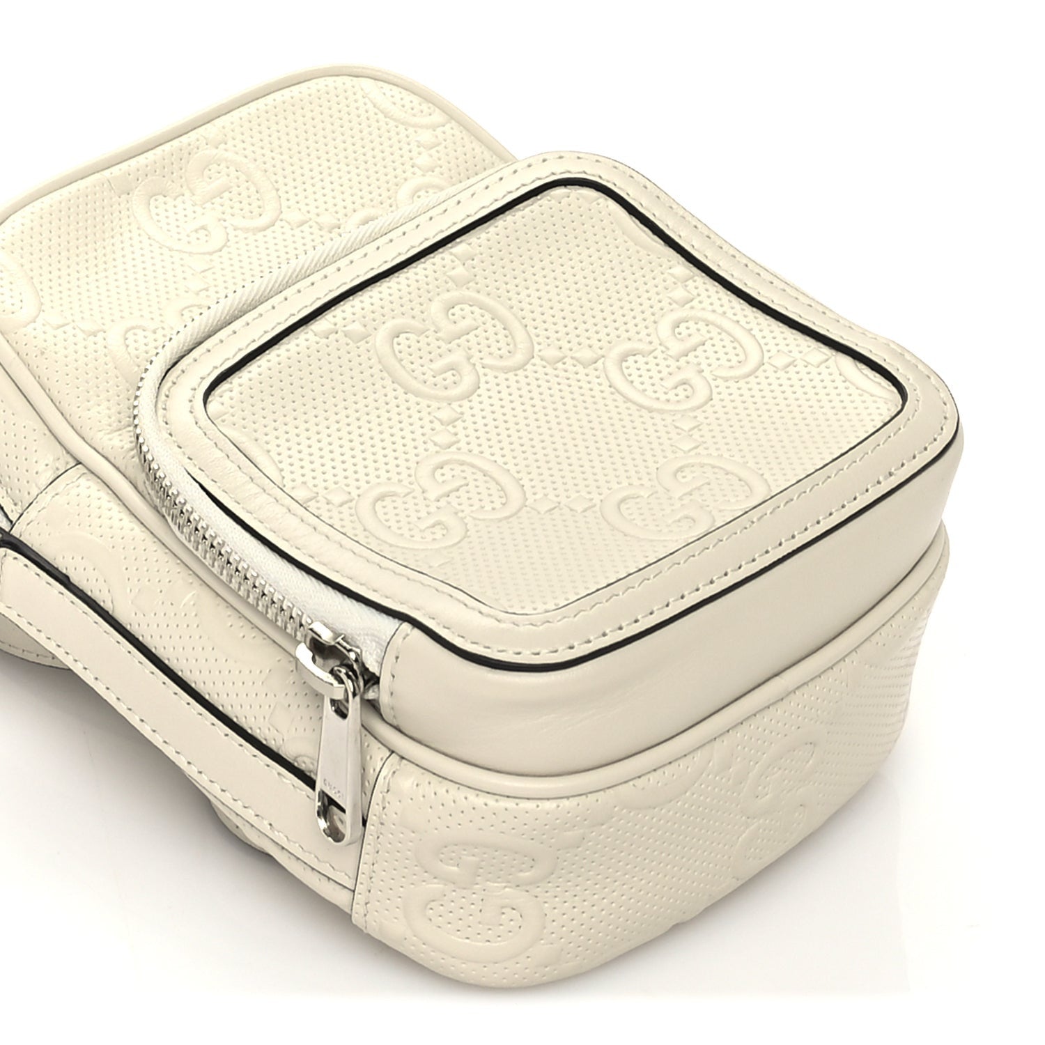 Gucci Calfskin GG Tennis Embossed Mini Double Zip Messenger Bag Mystic White 7 of 8