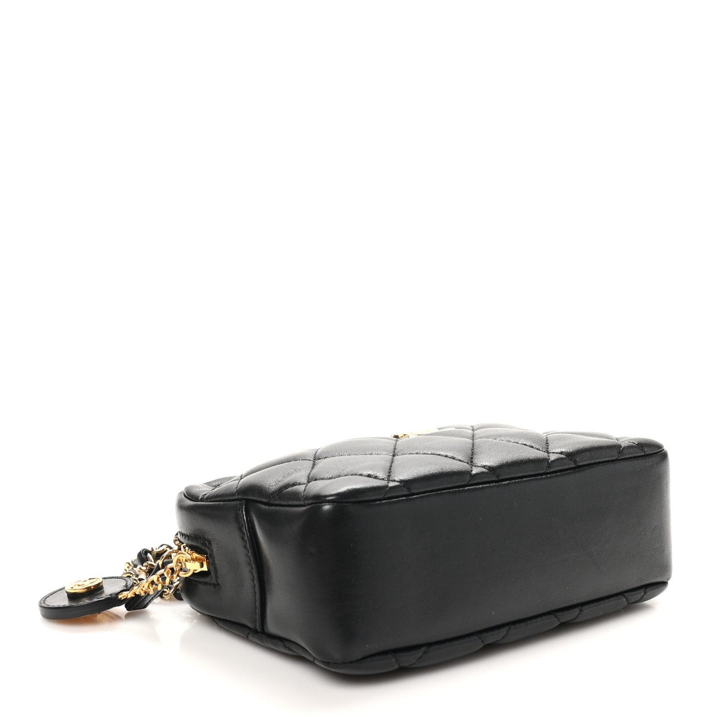 Shiny Lambskin Quilted Mini Camera Case Black