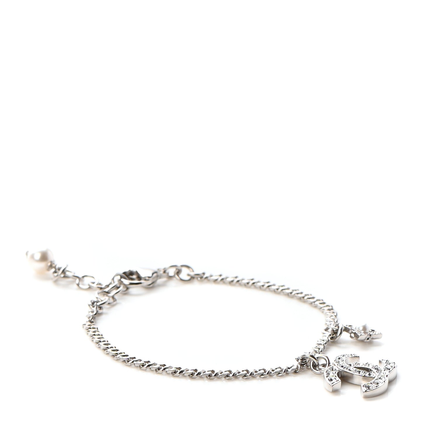 Pearl Crystal CC Bracelet Silver