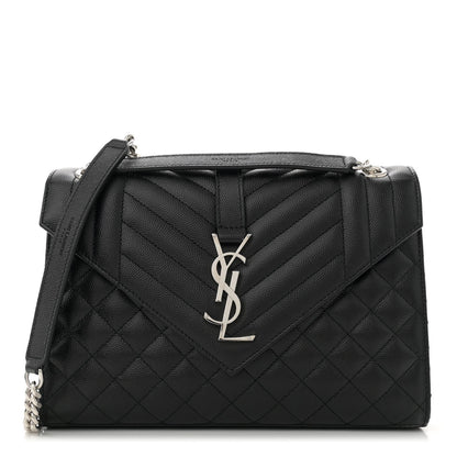 Saint Laurent Grain De Poudre Textured Mixed Matelasse Triquilt Medium Monogram Satchel Black 1 of 7