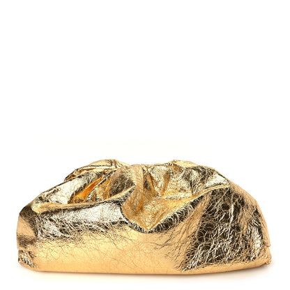 Bottega Veneta Metallic Crinkled Lambskin The Pouch Oversized Clutch Oro 1 of 9