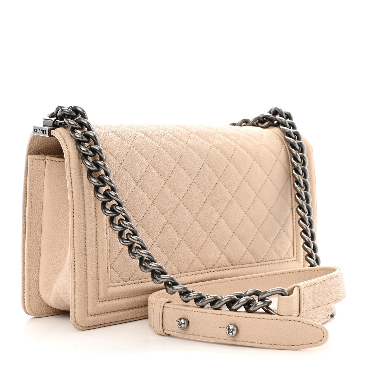 Caviar Quilted Medium Boy Flap Beige