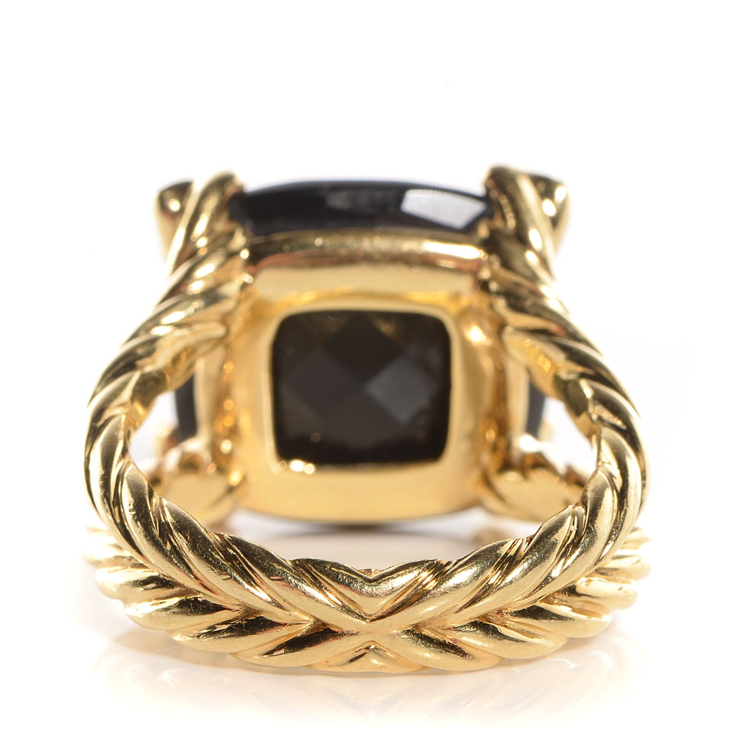 18k Yellow Gold Black Onyx Pave Diamond 15mm Cushion On Point Ring 7