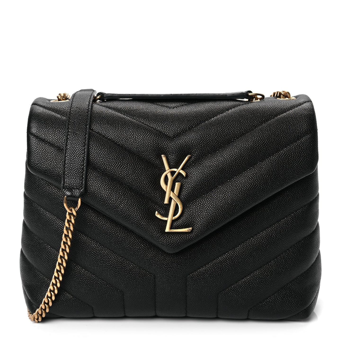Grain de Poudre Calfskin Y Quilted Monogram Small Loulou Chain Satchel Black
