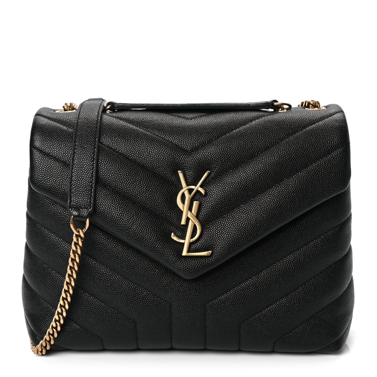 Saint Laurent Grain de Poudre Calfskin Y Quilted Monogram Small Loulou Chain Satchel Black 1 of 9