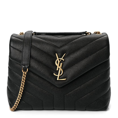 Saint Laurent Grain de Poudre Calfskin Y Quilted Monogram Small Loulou Chain Satchel Black 1 of 9