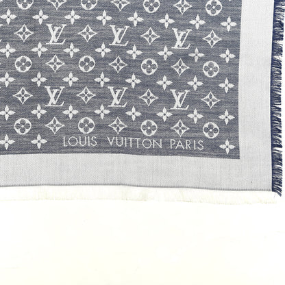 Louis Vuitton Silk Wool Monogram Denim Shawl Blue 2 of 3