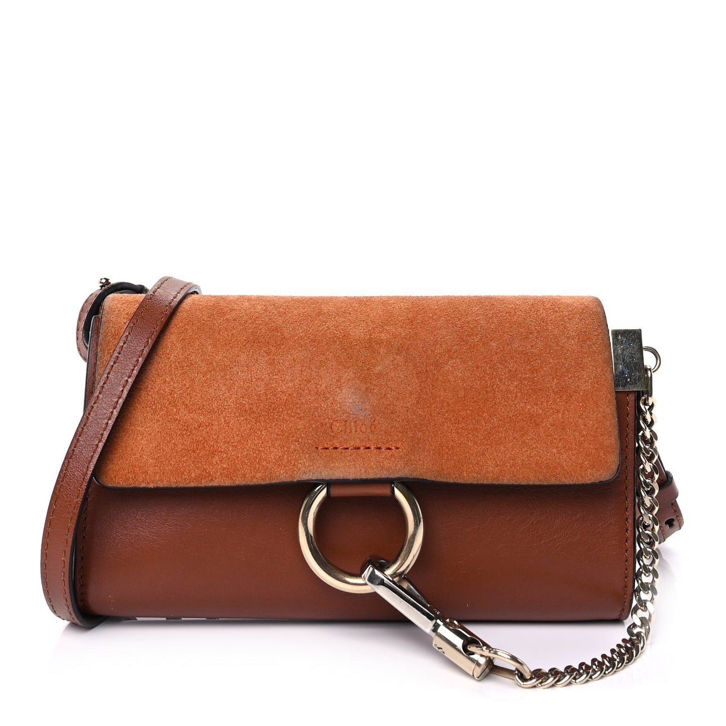 Suede Calfskin Small Faye Shoulder Bag Tobacco