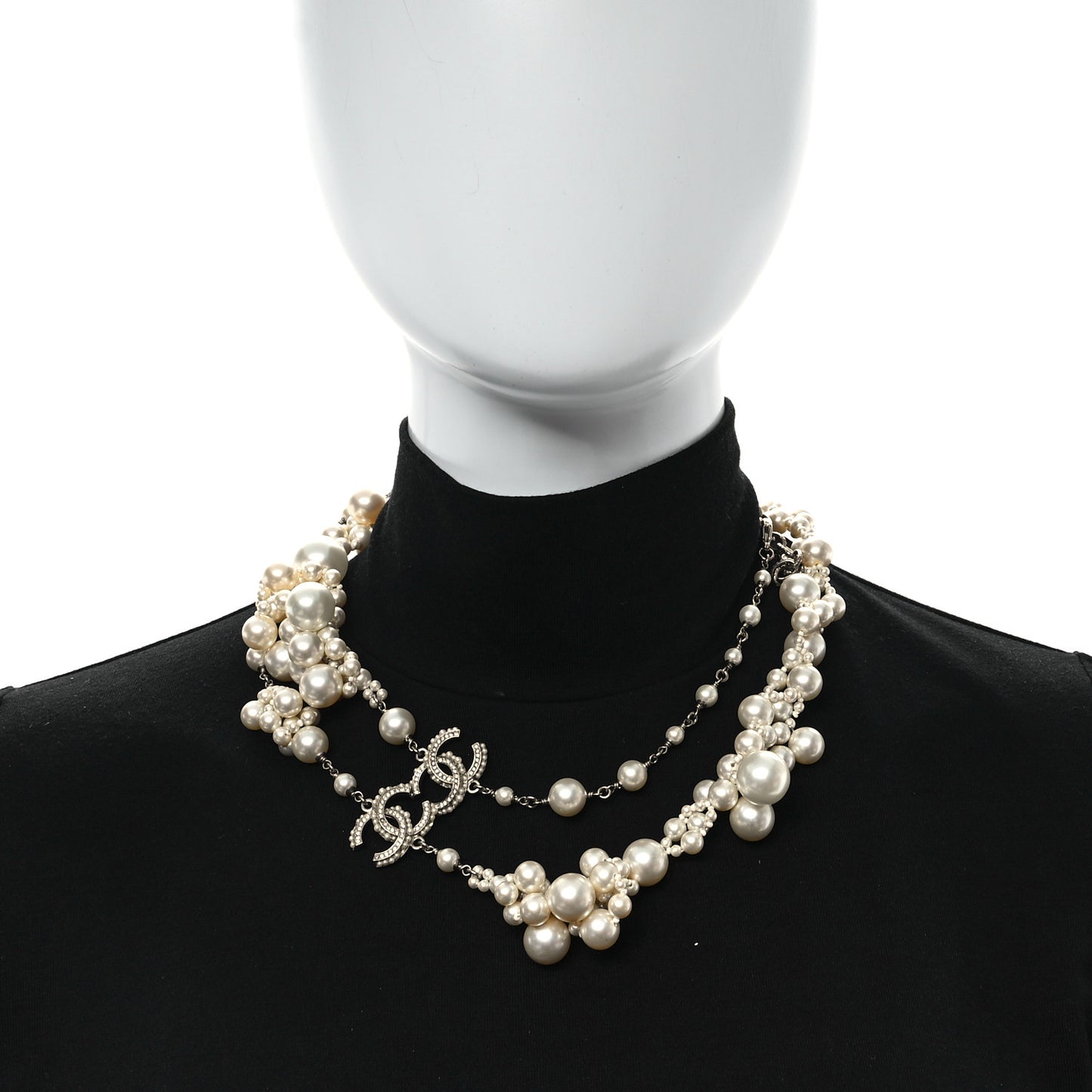 Pearl CC Cluster Necklace Silver