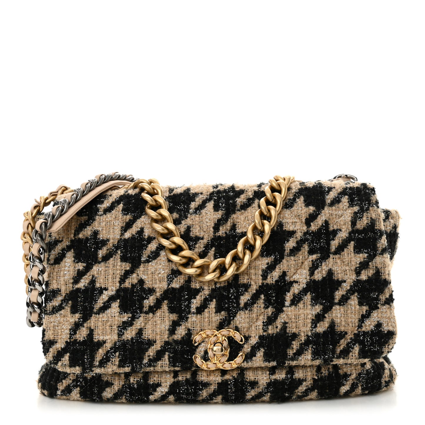 Tweed Maxi Chanel 19 Flap Beige Black
