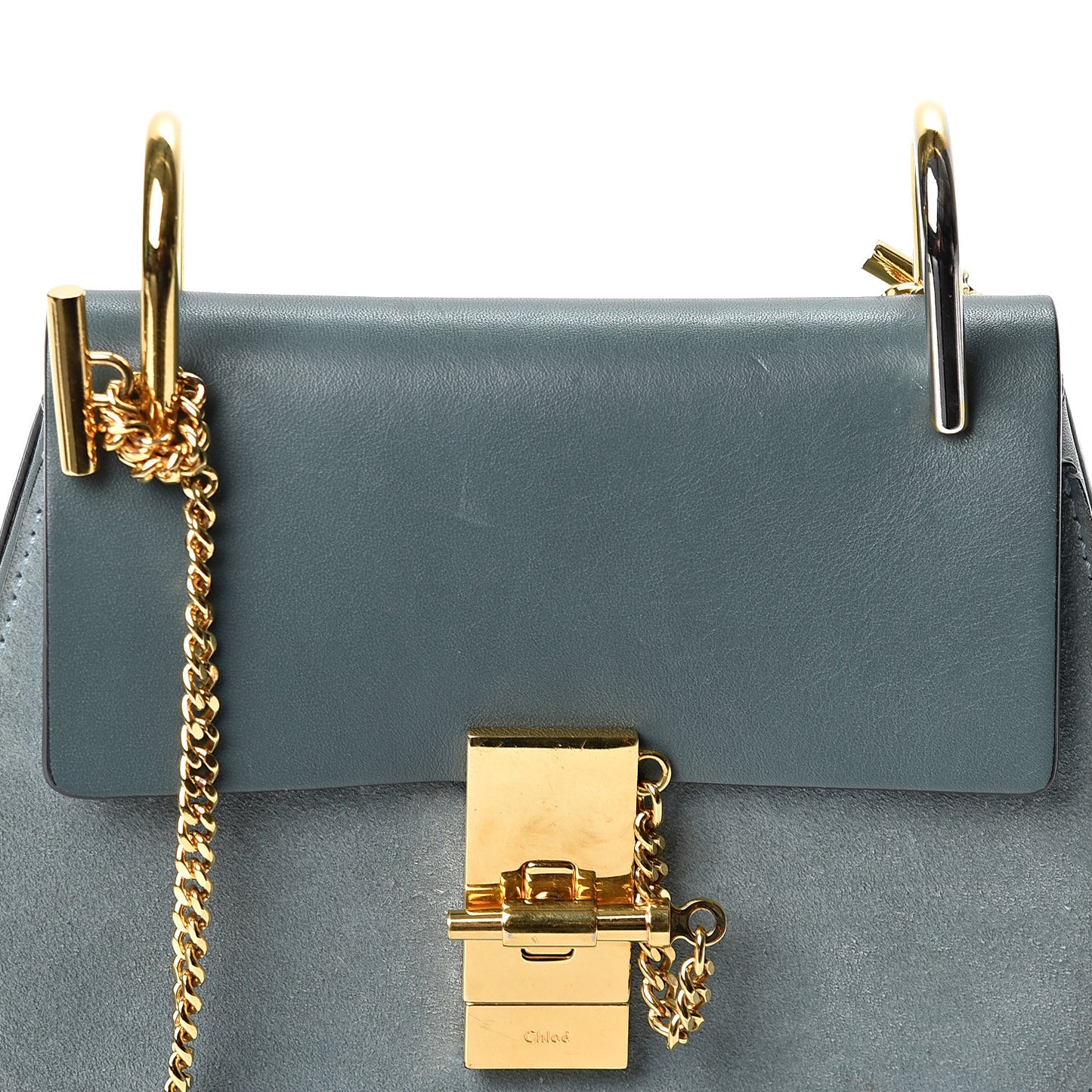 Suede Smooth Calfskin Mini Drew Shoulder Bag Cloudy Blue
