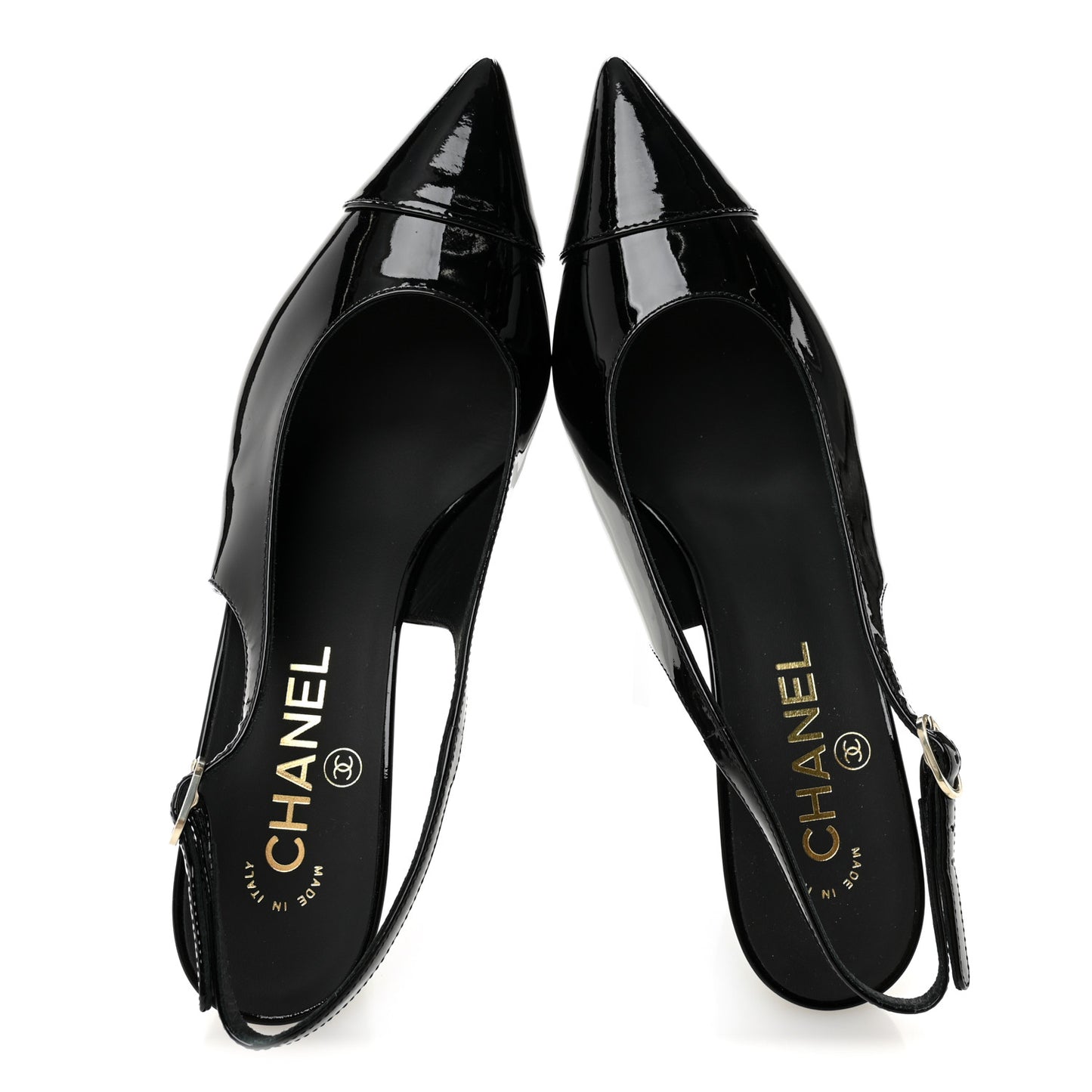 Patent Calfskin Cap Toe CC Slingback Pumps 36.5 Black