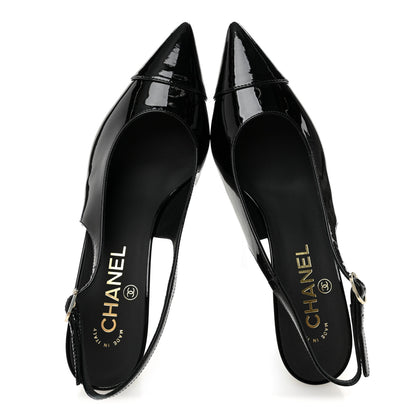 Chanel Patent Calfskin Cap Toe CC Slingback Pumps 36.5 Black 2 of 10