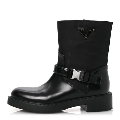 Prada Spazzolato Re-Nylon Metal Triangle Logo Buckled 50mm Biker Boots 37.5 Black 1 of 15