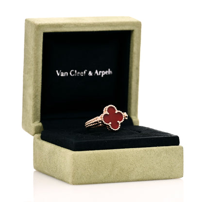 Van Cleef & Arpels 18K Rose Gold Diamond Carnelian Reversible Guilloche Vintage Alhambra Ring 52 6 6 of 6