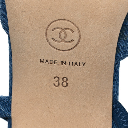 Chanel Denim Cap Toe Denim Mood Slingback Flats 38 Blue Multicolor 6 of 8