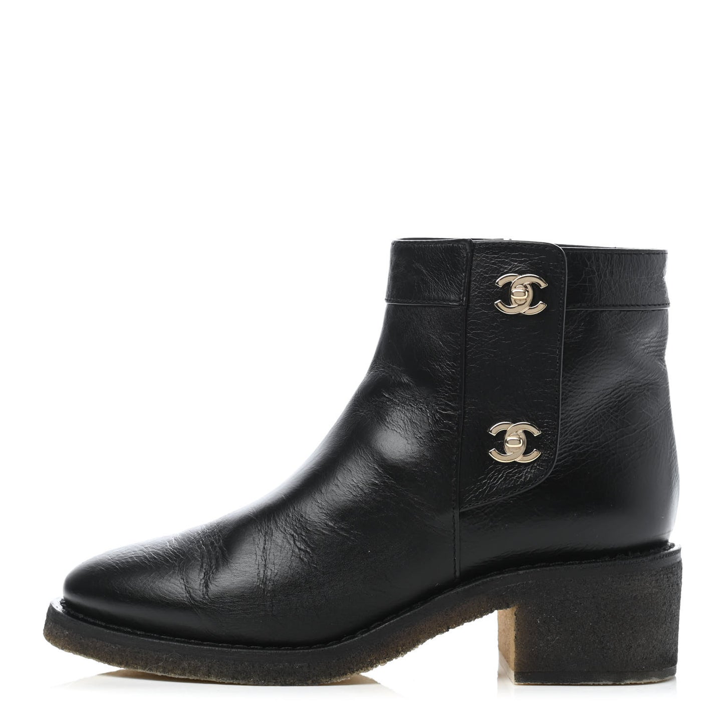 Calfskin CC Turnlock Ankle Boots 38 Black
